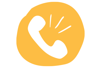 white telephone with sound waves on a hand drawn yellow circle