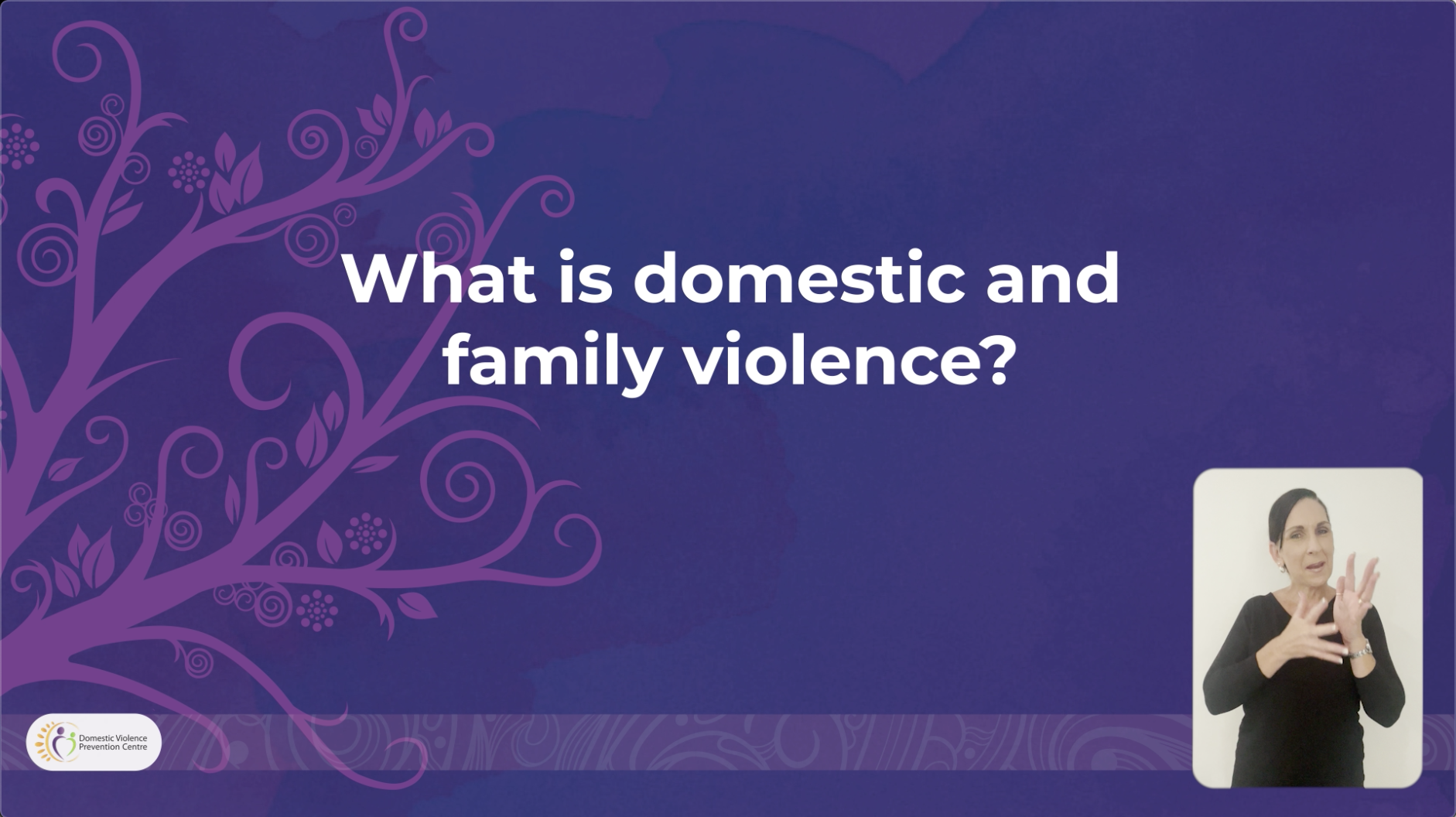 White words, What is domestic and family violence? on a purple background