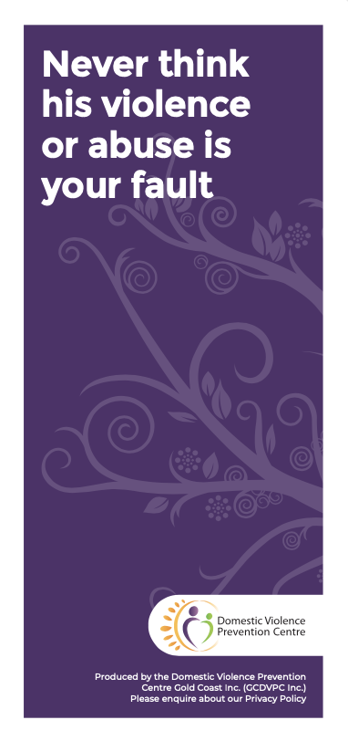Never think his violence is your fault brochure cover
